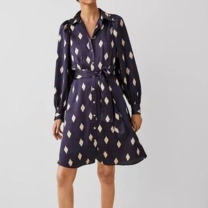 Ann Taylor Petite Geo Collared Belted Sz0P Shirt Dress Women’s Long Sleeve